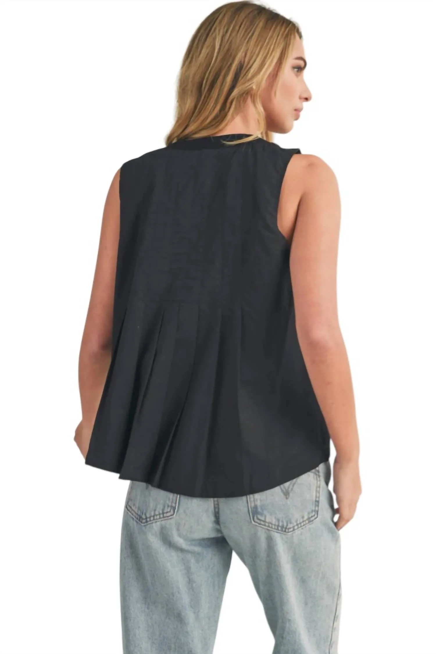 &Merci - V Neck Pintuck Flare Top