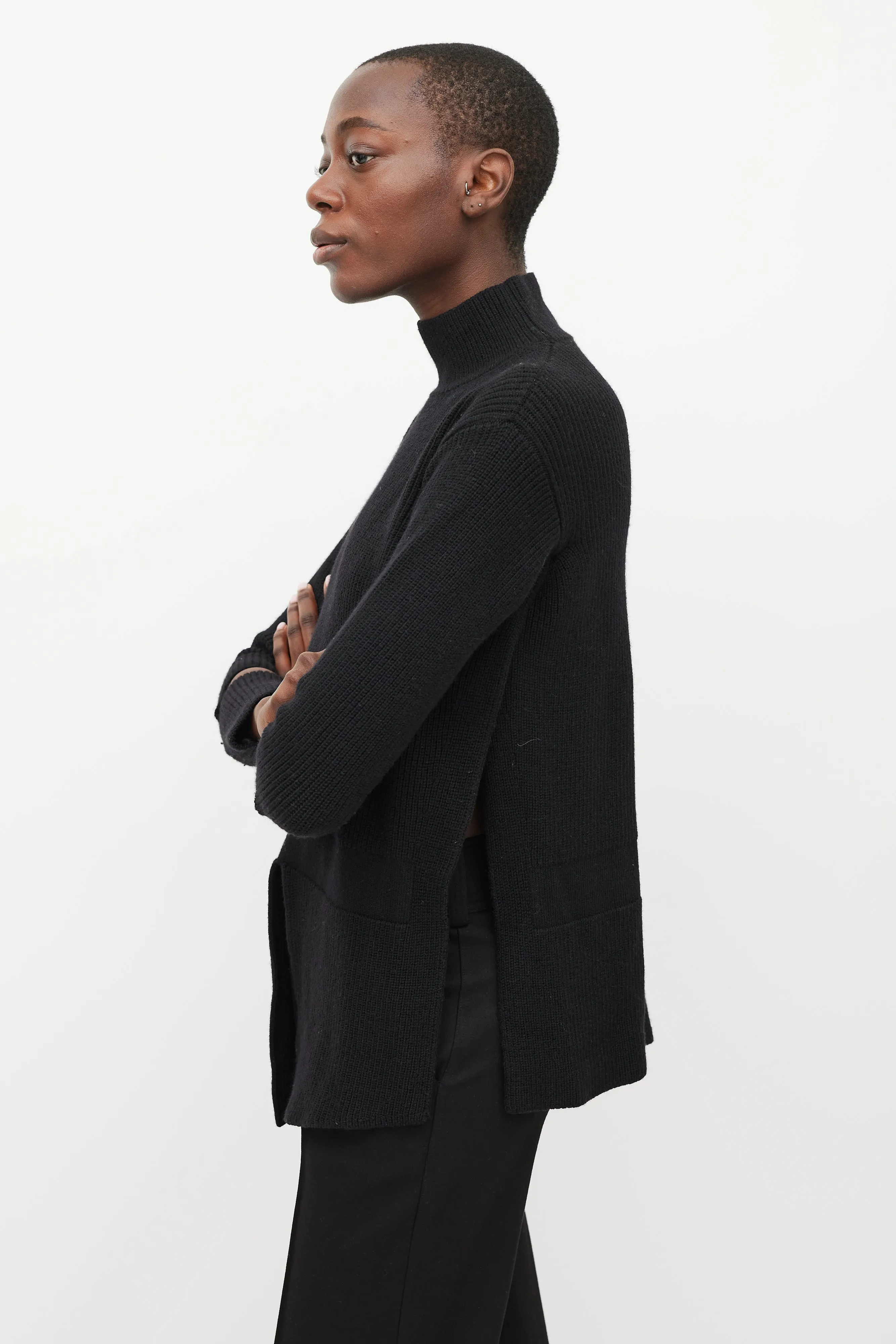 Black Split Turtleneck Sweater