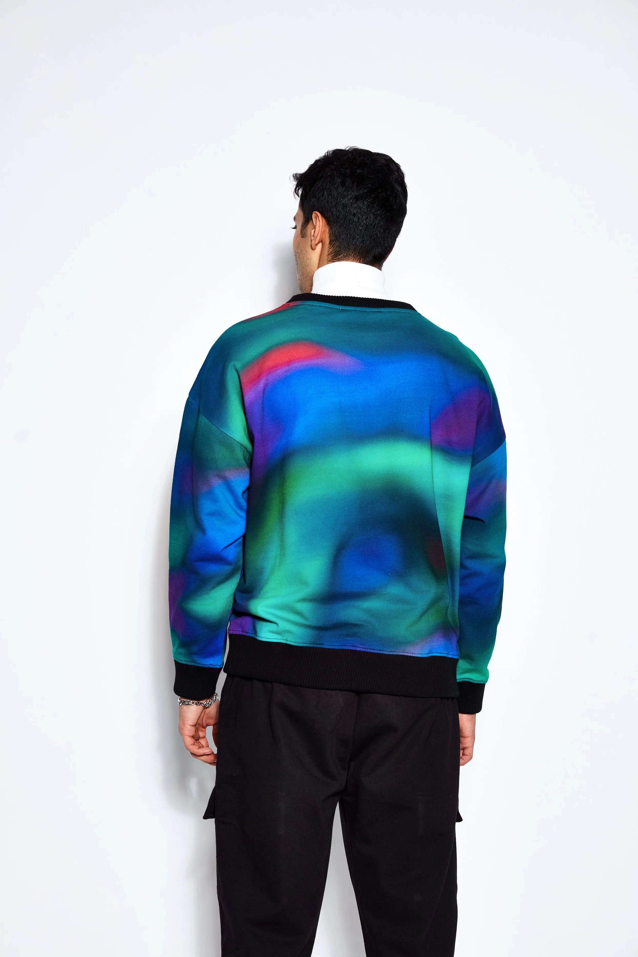 Blue /Green Digital Ombre Unisex Oversized Sweatshirt (Fleece Inside)