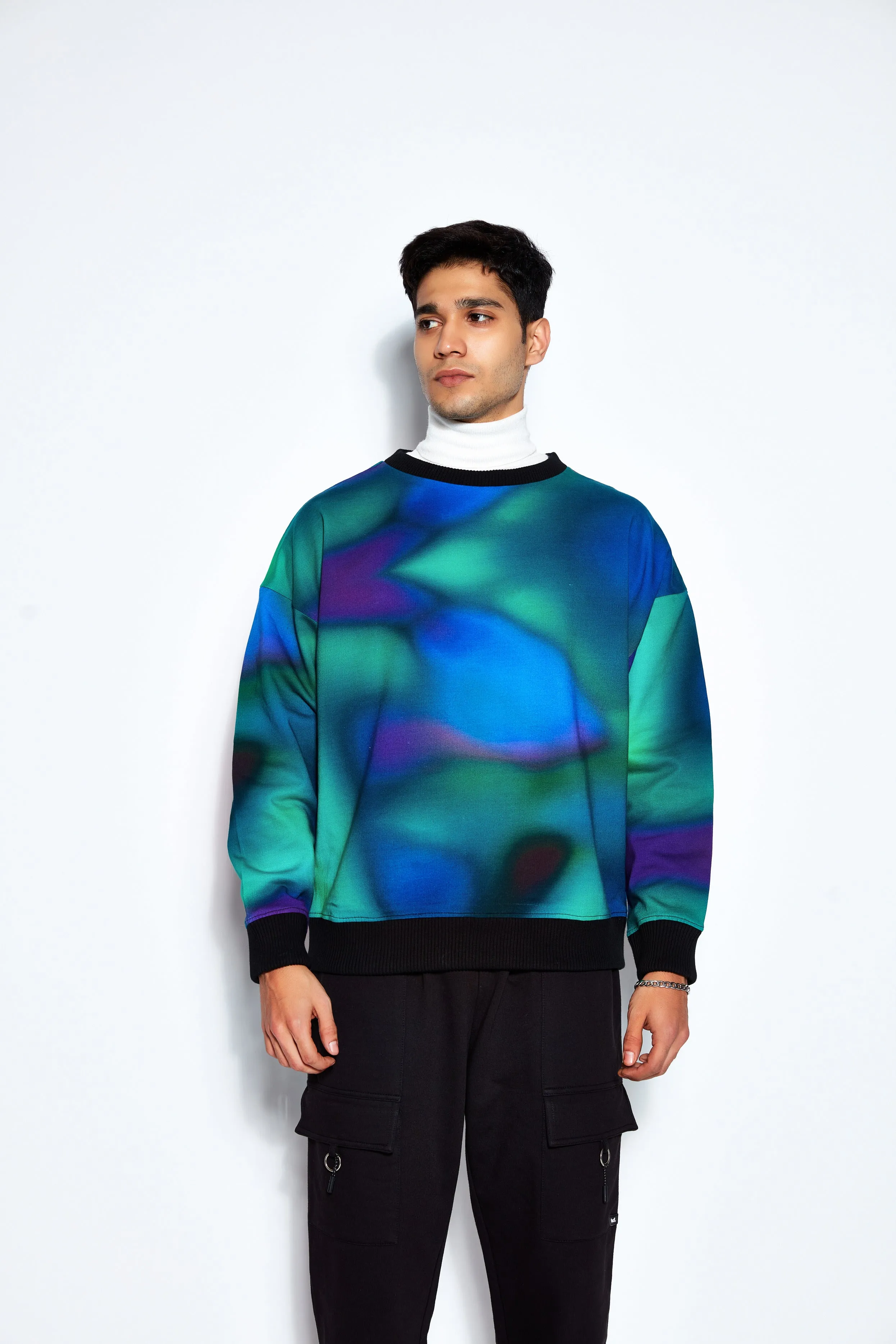 Blue /Green Digital Ombre Unisex Oversized Sweatshirt (Fleece Inside)