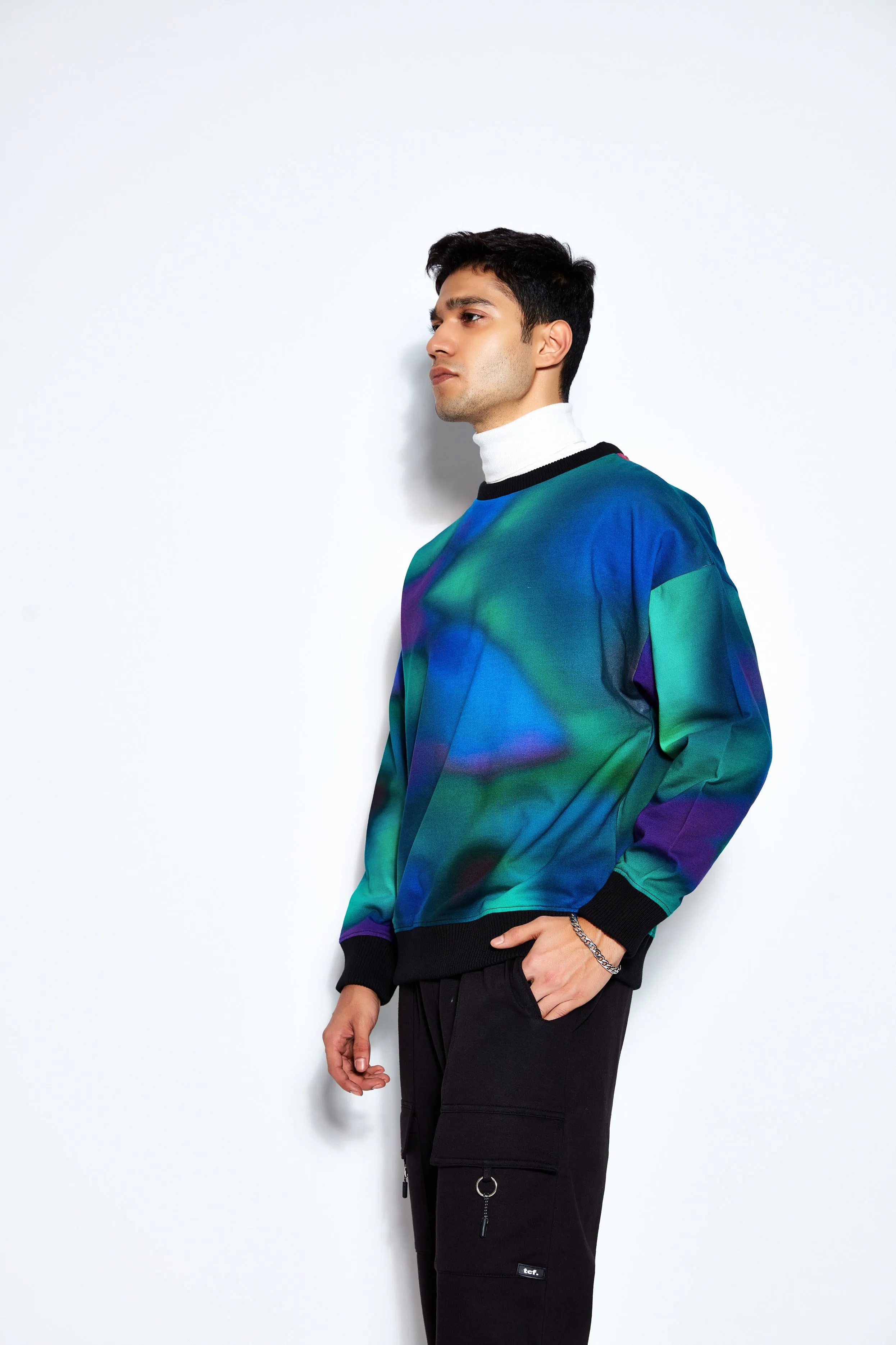 Blue /Green Digital Ombre Unisex Oversized Sweatshirt (Fleece Inside)