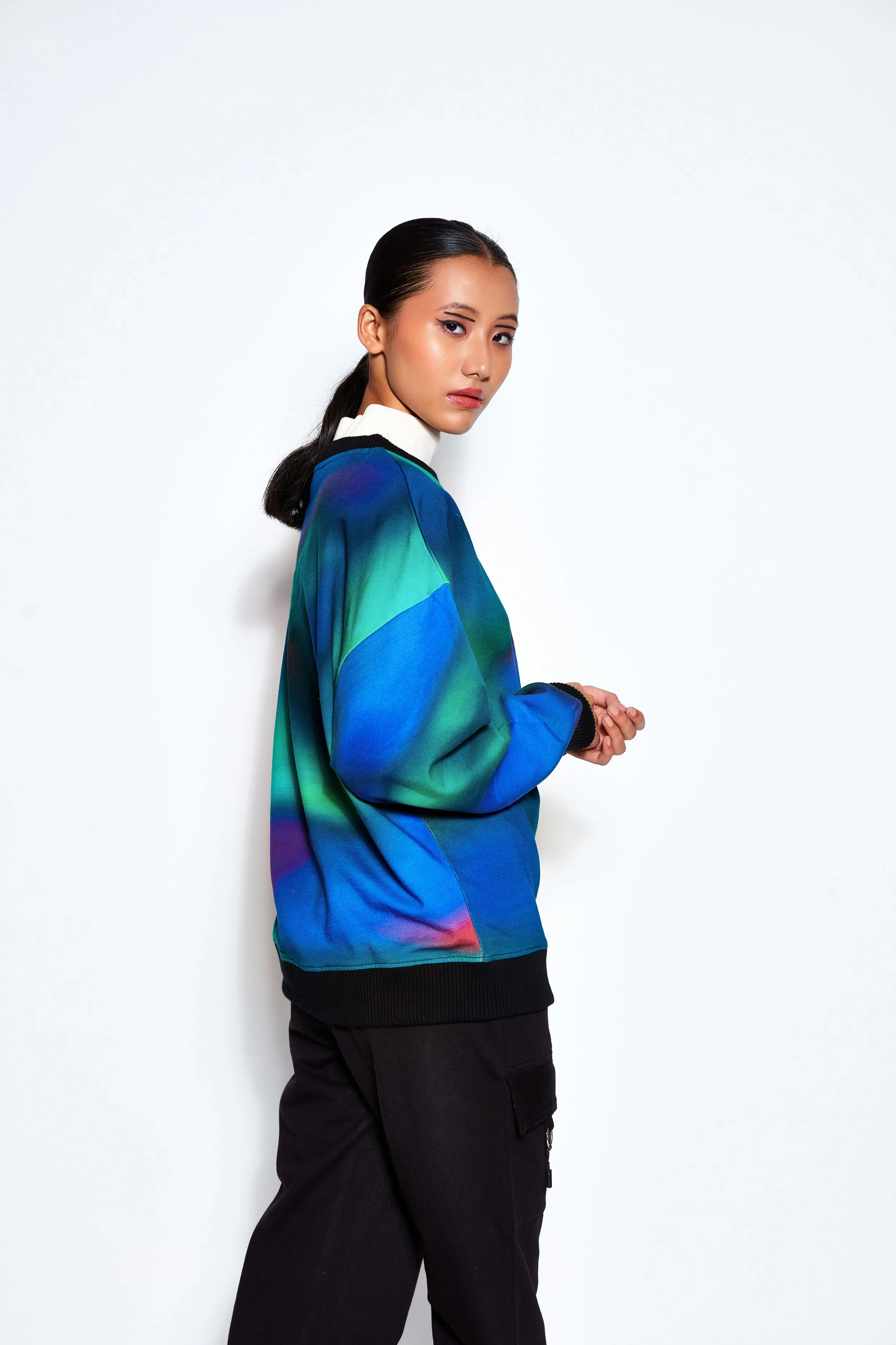Blue /Green Digital Ombre Unisex Oversized Sweatshirt (Fleece Inside)
