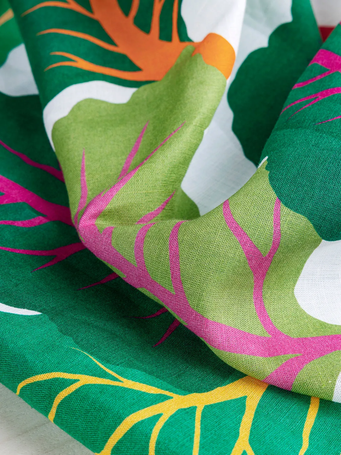 Chardcore Print Organic Cotton Linen Blend - White   Green   Magenta - Swatch