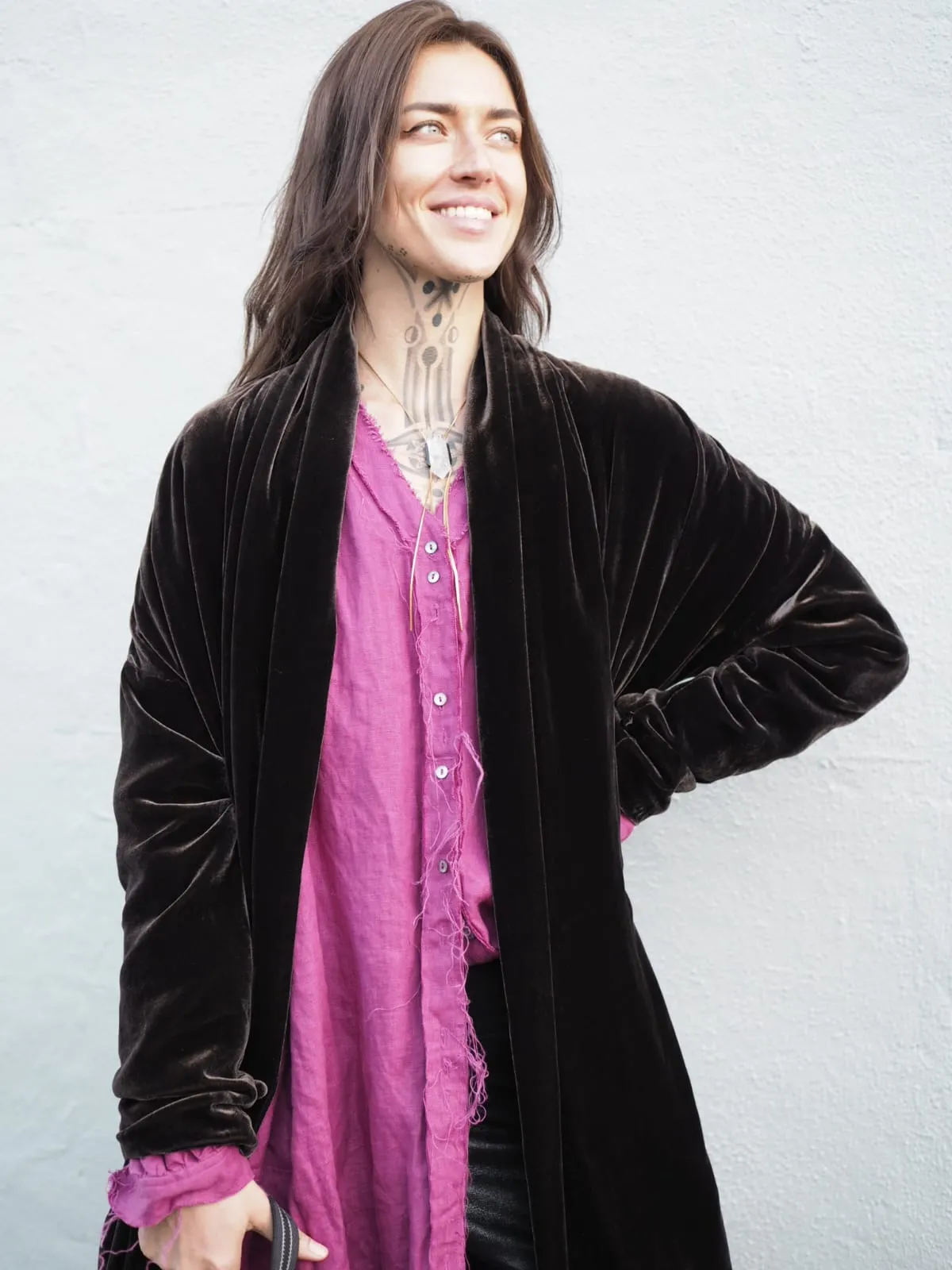 Cocoon coat ( Silk Velvet ) - Mocca