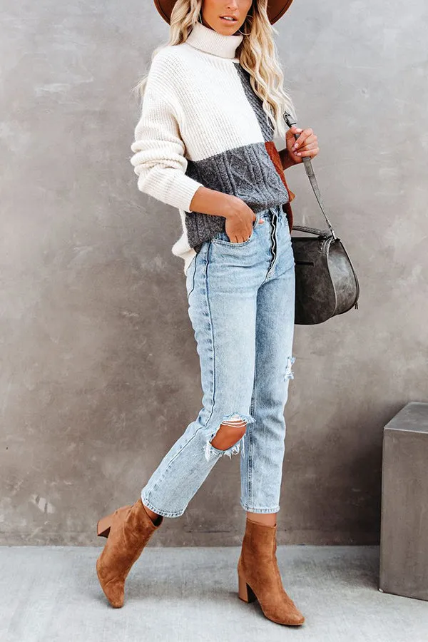 Color Block Turtleneck Loose Sweater