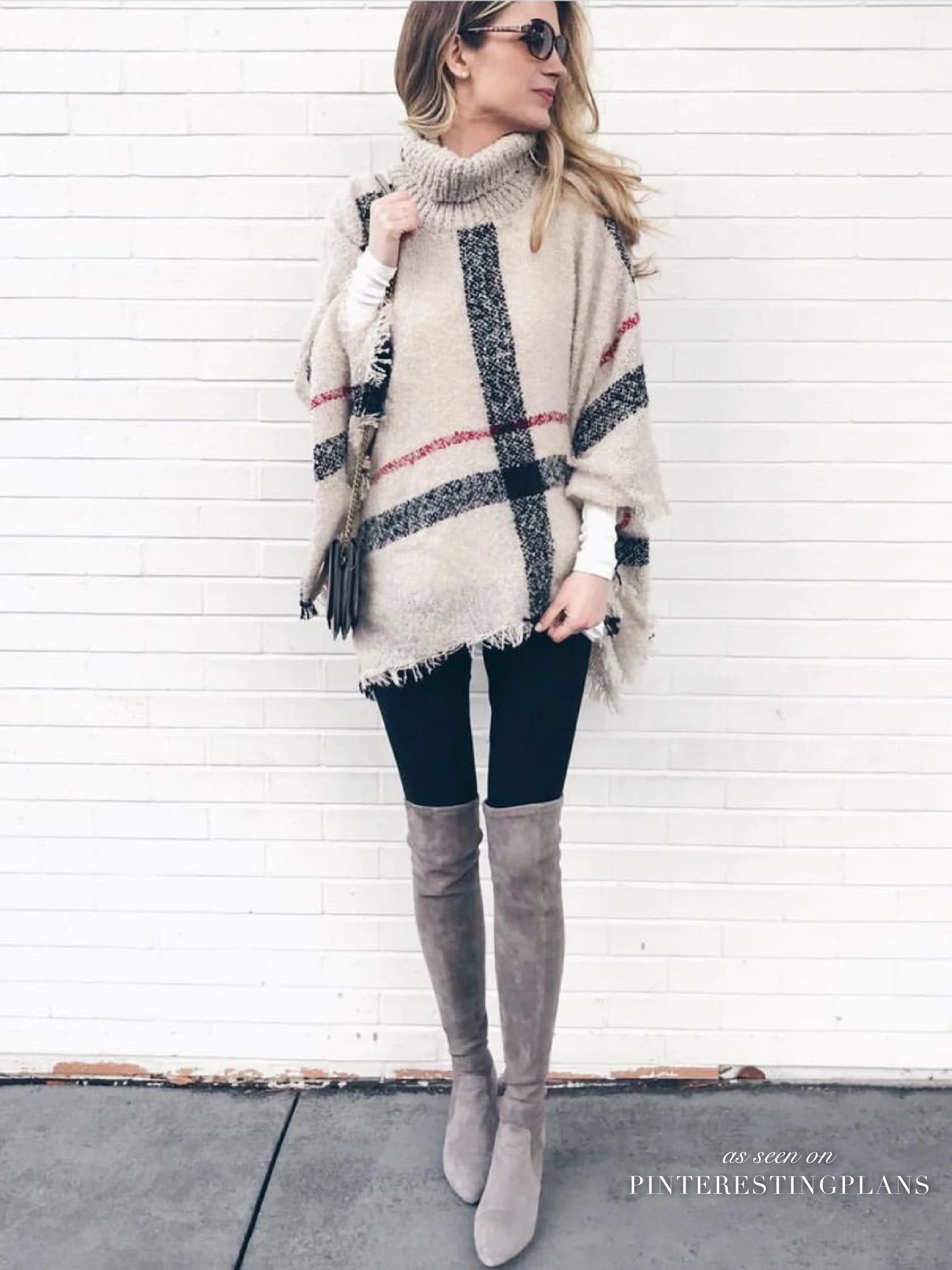 'Hayley' Plaid Turtleneck Cape Sweater (5 colors)