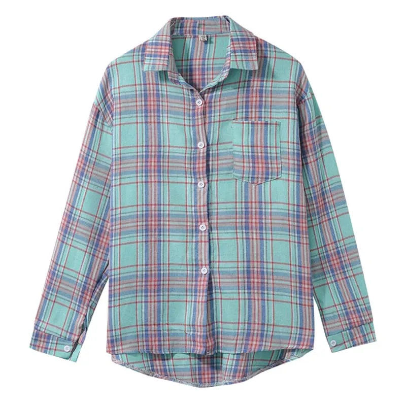 Korean  Button-Down Plaid Shirt