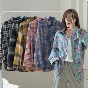 Korean  Button-Down Plaid Shirt