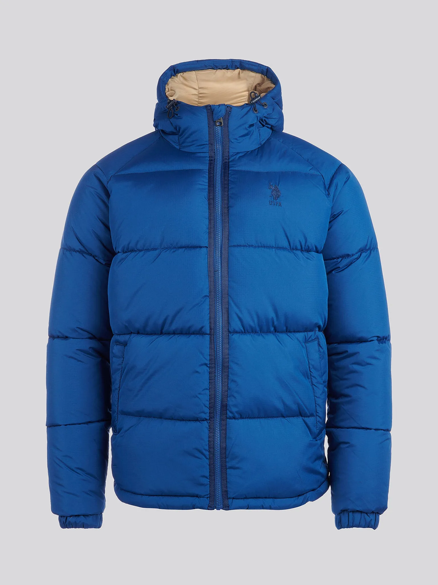 Mens Ripstop Hooded Puffer Jacket in Navy Peony