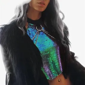 Sequined Backless Crop Top