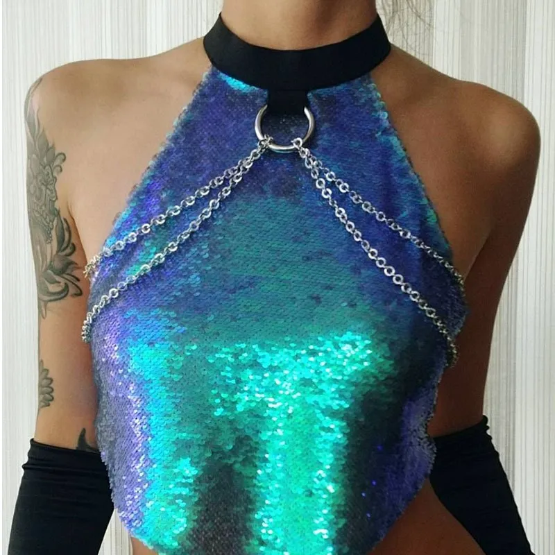 Sequined Backless Crop Top