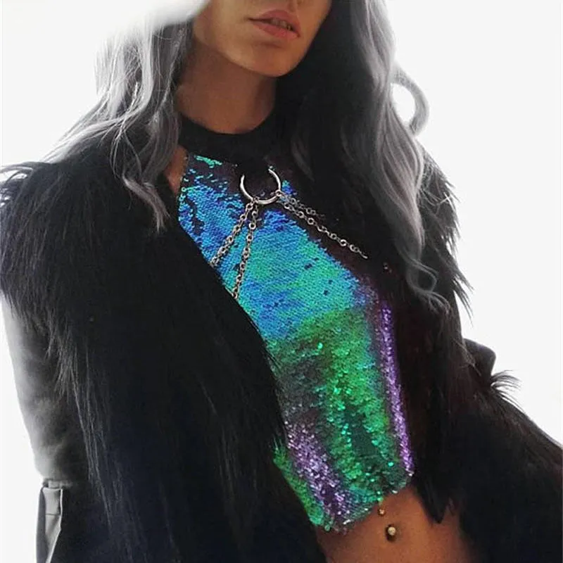 Sequined Backless Crop Top