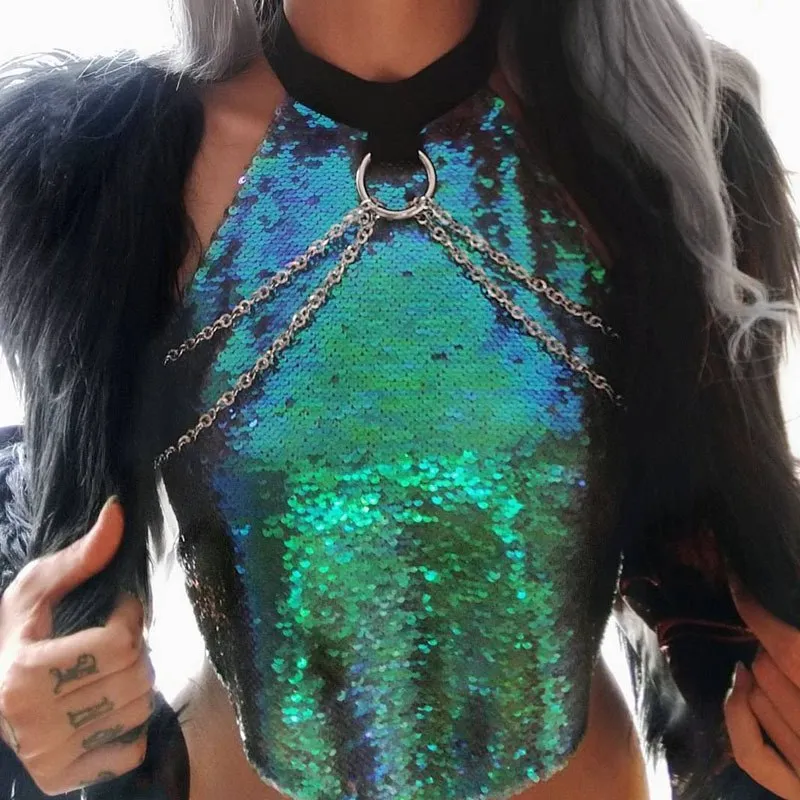 Sequined Backless Crop Top