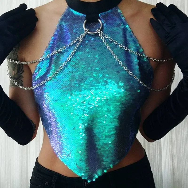 Sequined Backless Crop Top